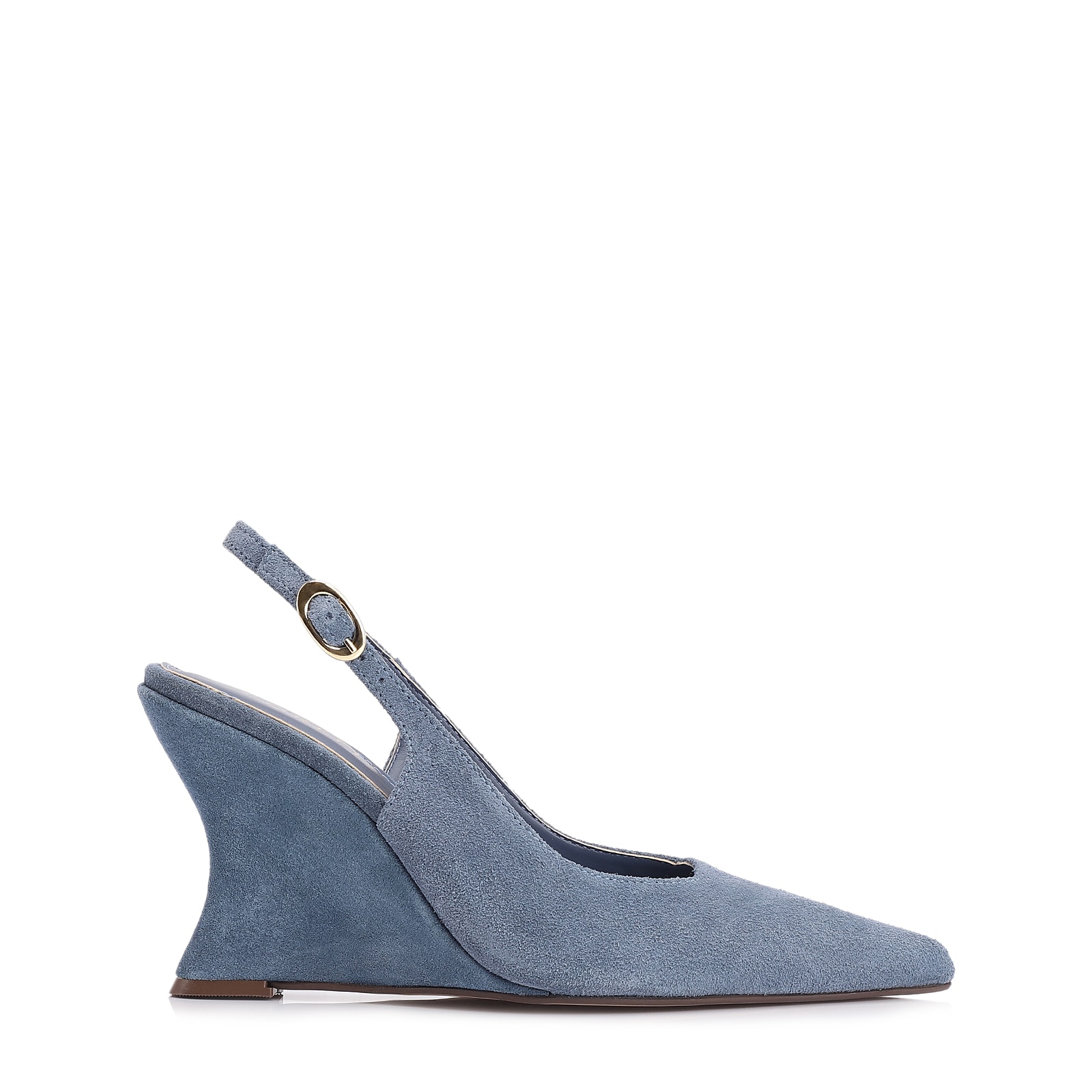 Scarpin Anabela Couro Camurça Azul