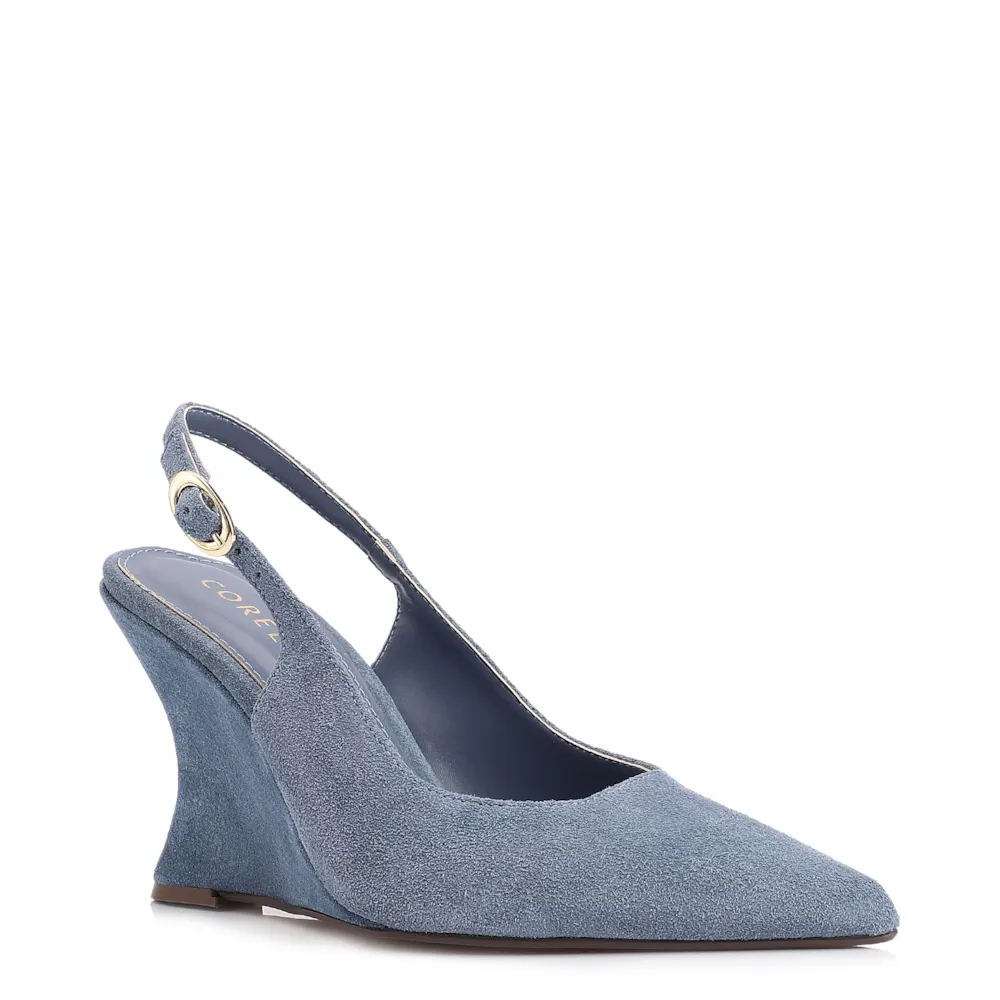 Scarpin Anabela Couro Camurça Azul