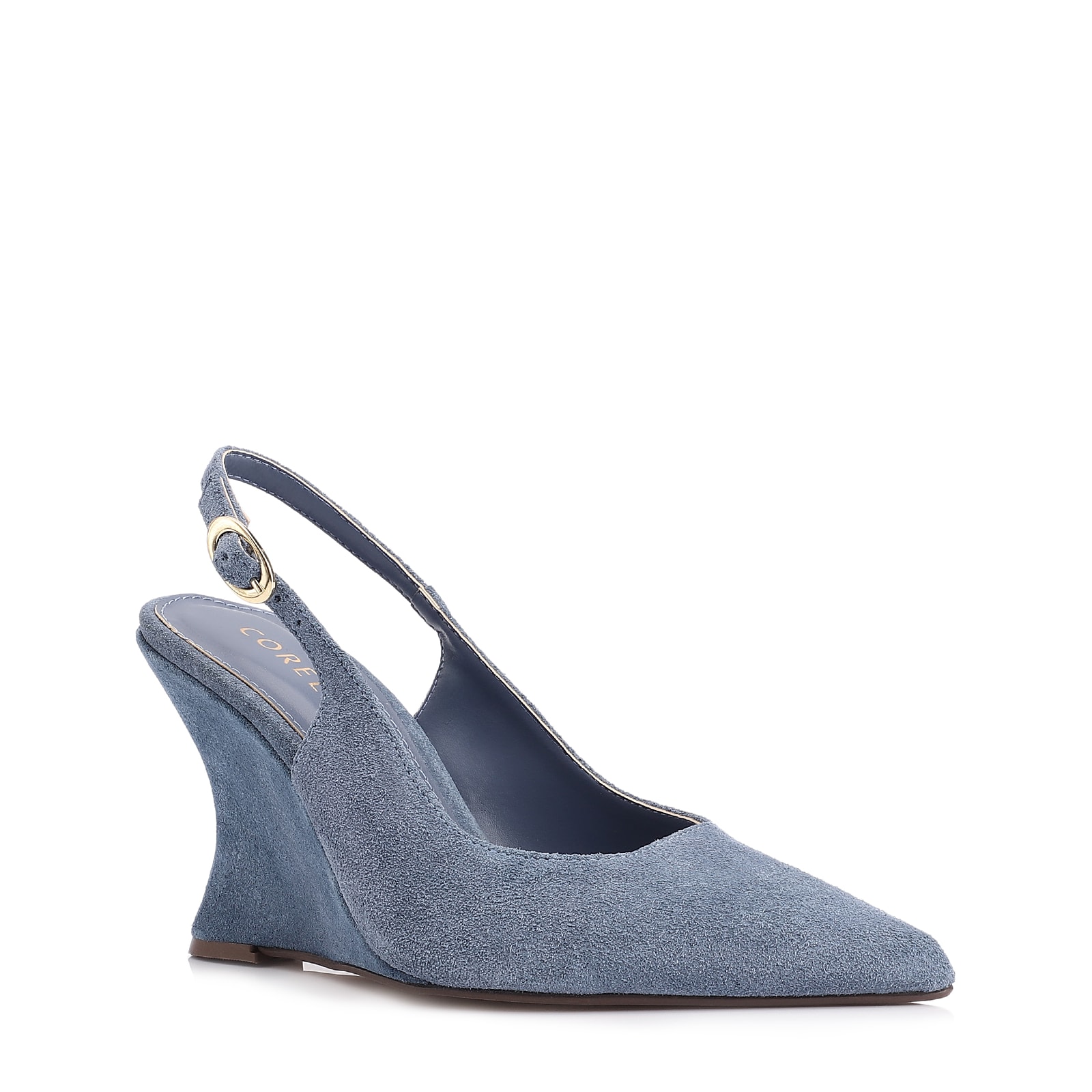 Scarpin Anabela Couro Camurça Azul