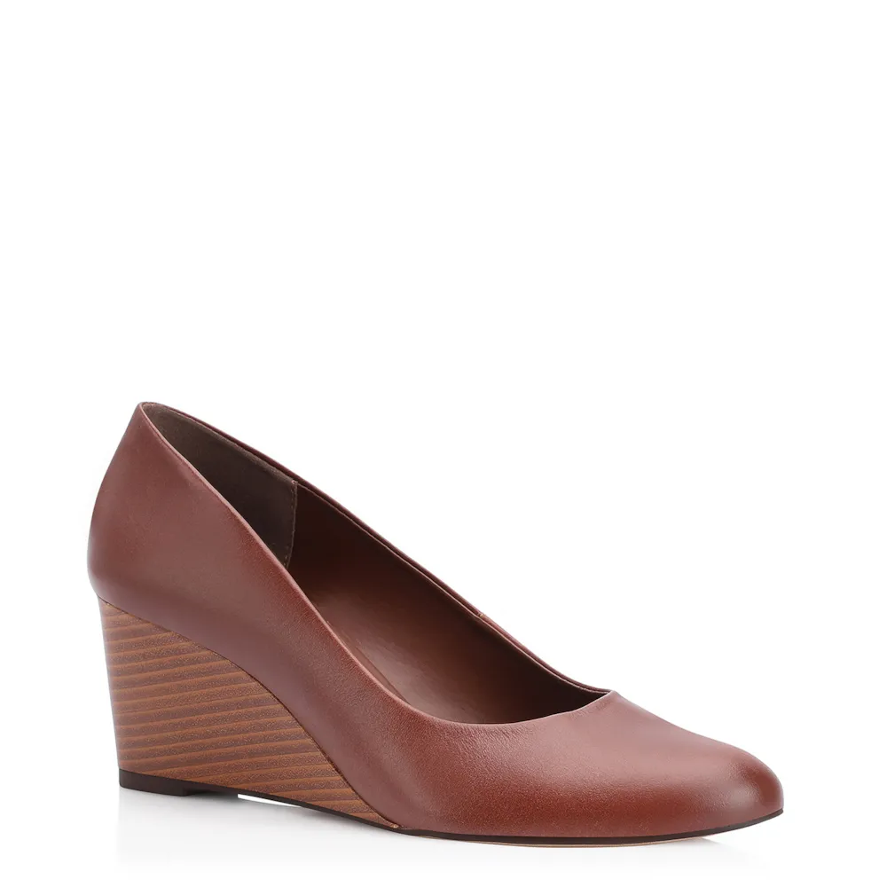 Scarpin Anabela Couro Marrom