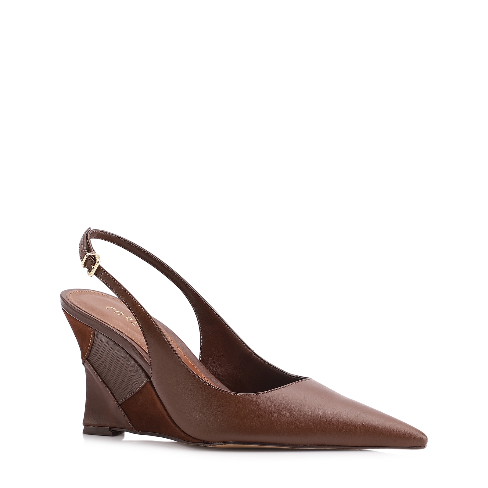 Scarpin Anabela Couro Marrom