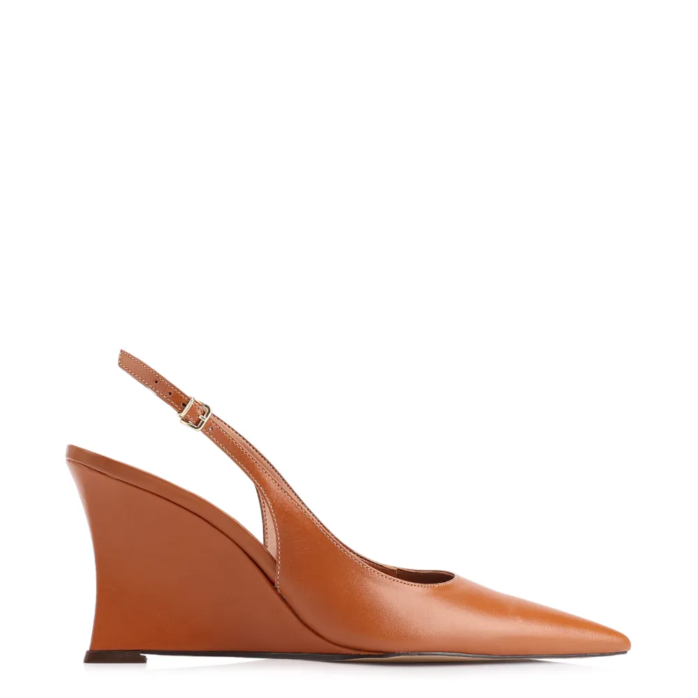 Scarpin Anabela Couro Marrom Claro - imagem 3