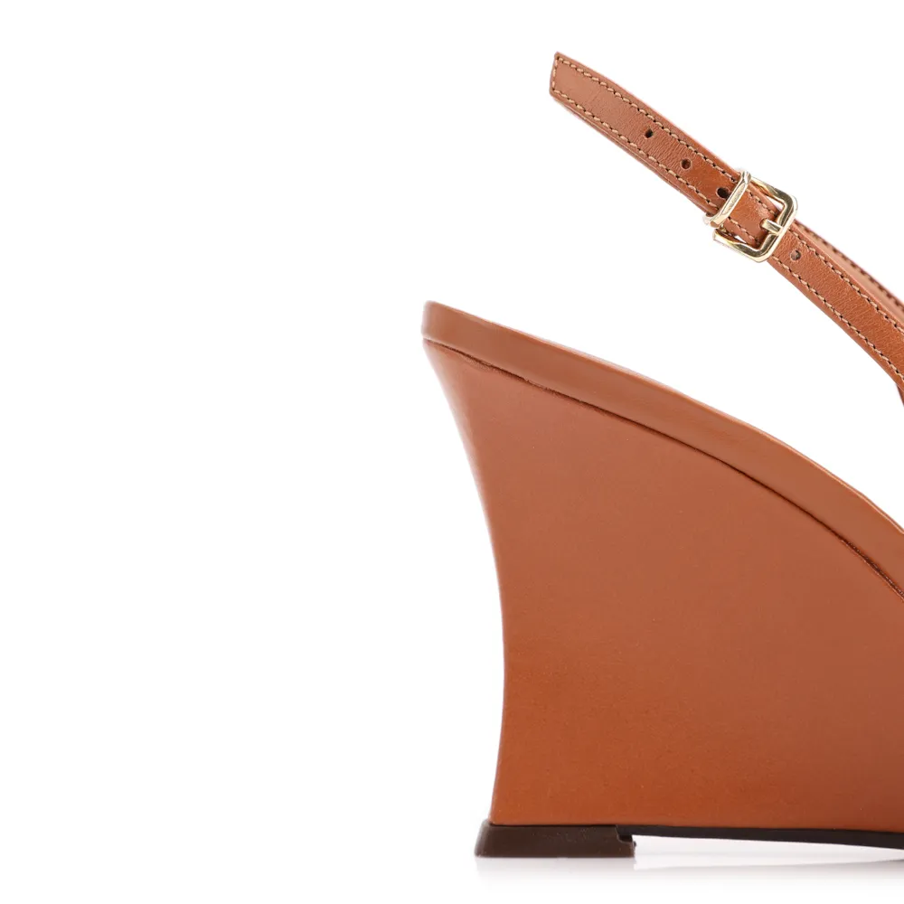 Scarpin Anabela Couro Marrom Claro - imagem 8