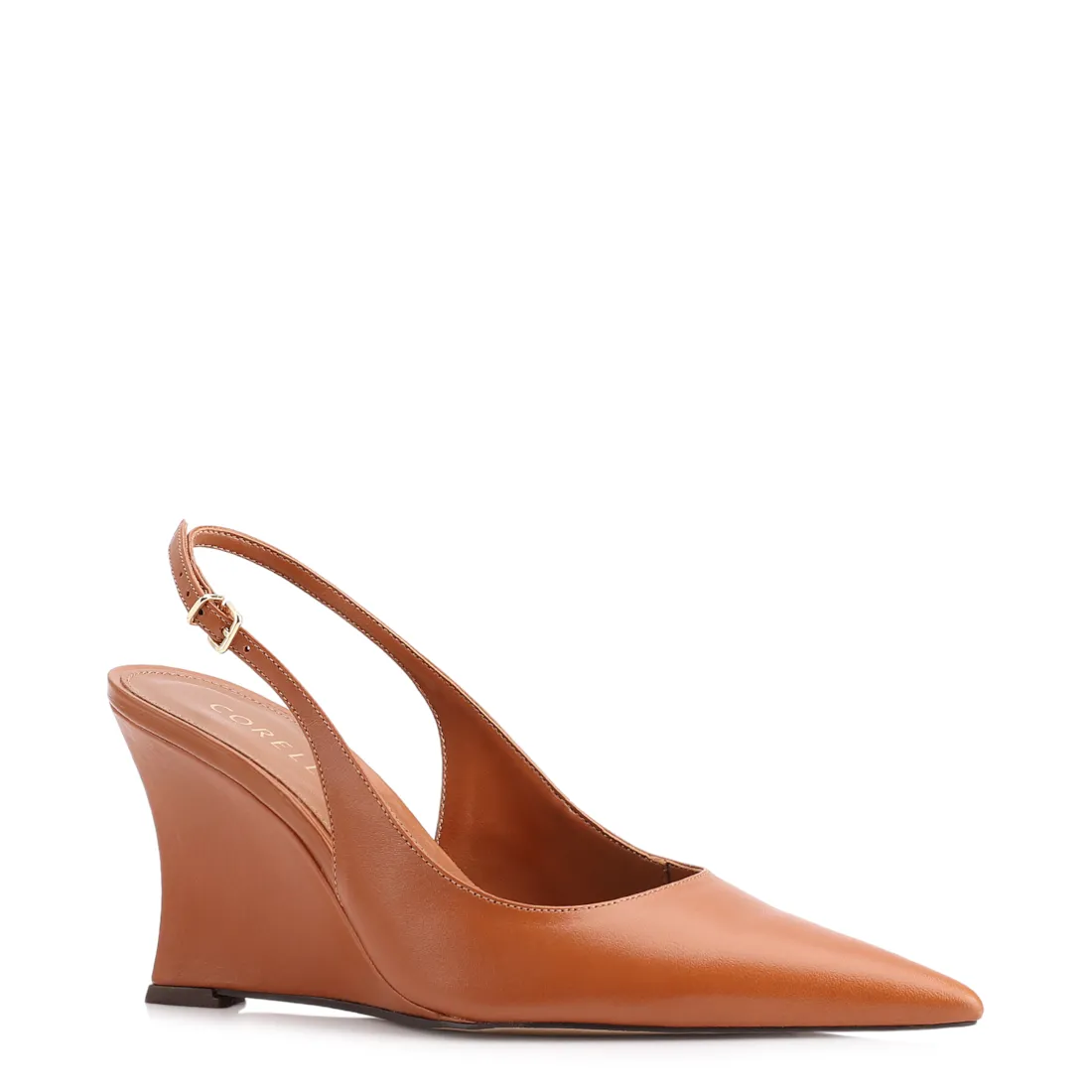 Scarpin Anabela Couro Marrom Claro