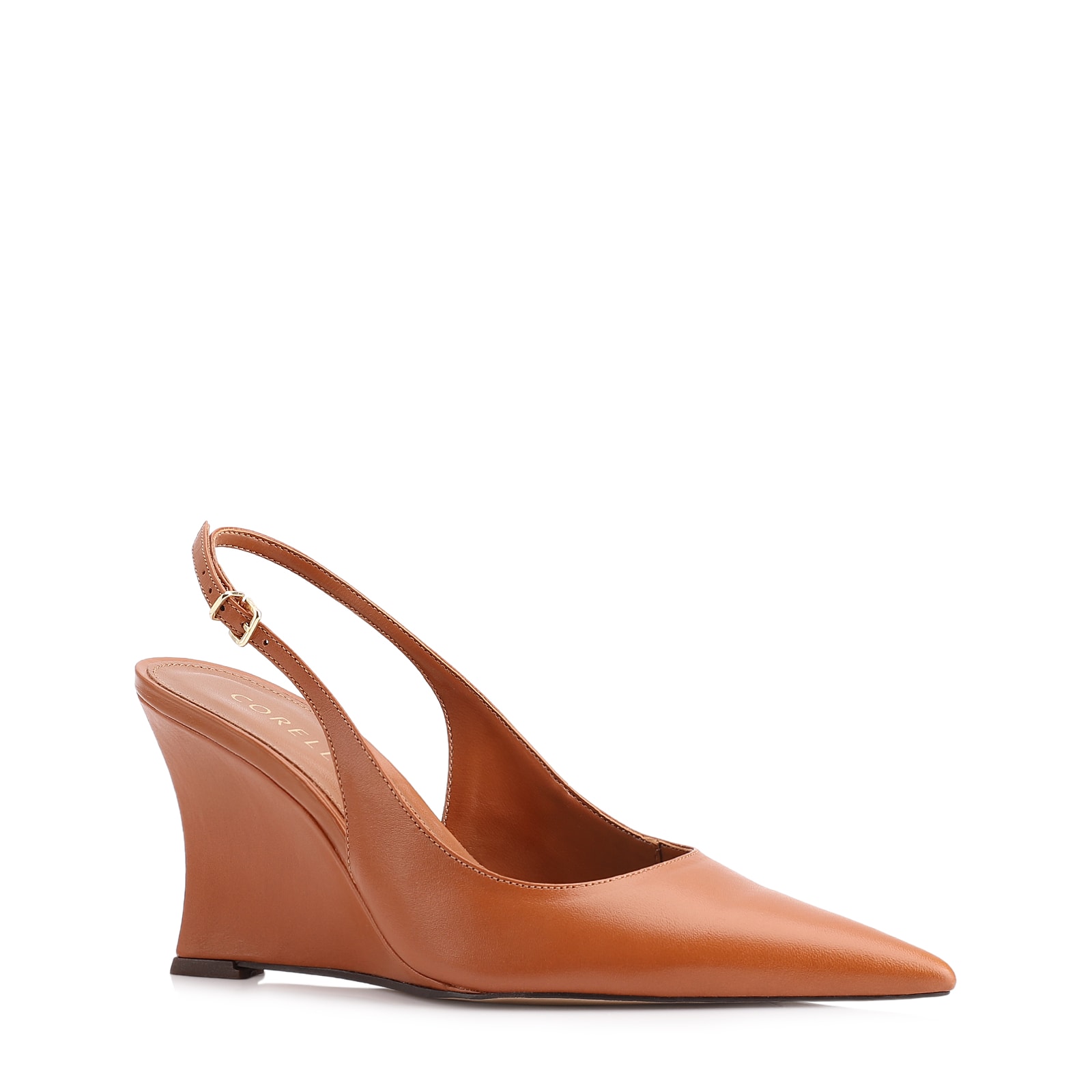 Scarpin Anabela Couro Marrom Claro
