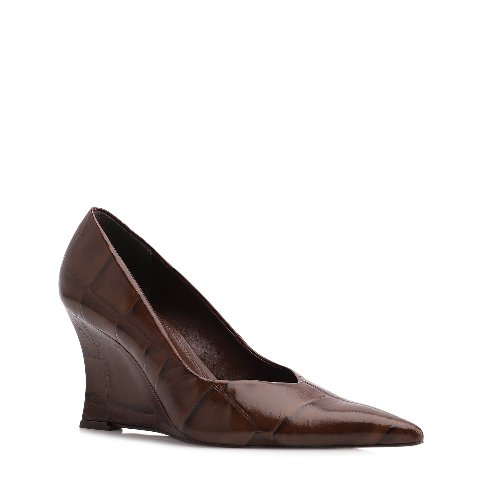  Scarpin Anabela Couro Maxi Croco Marrom