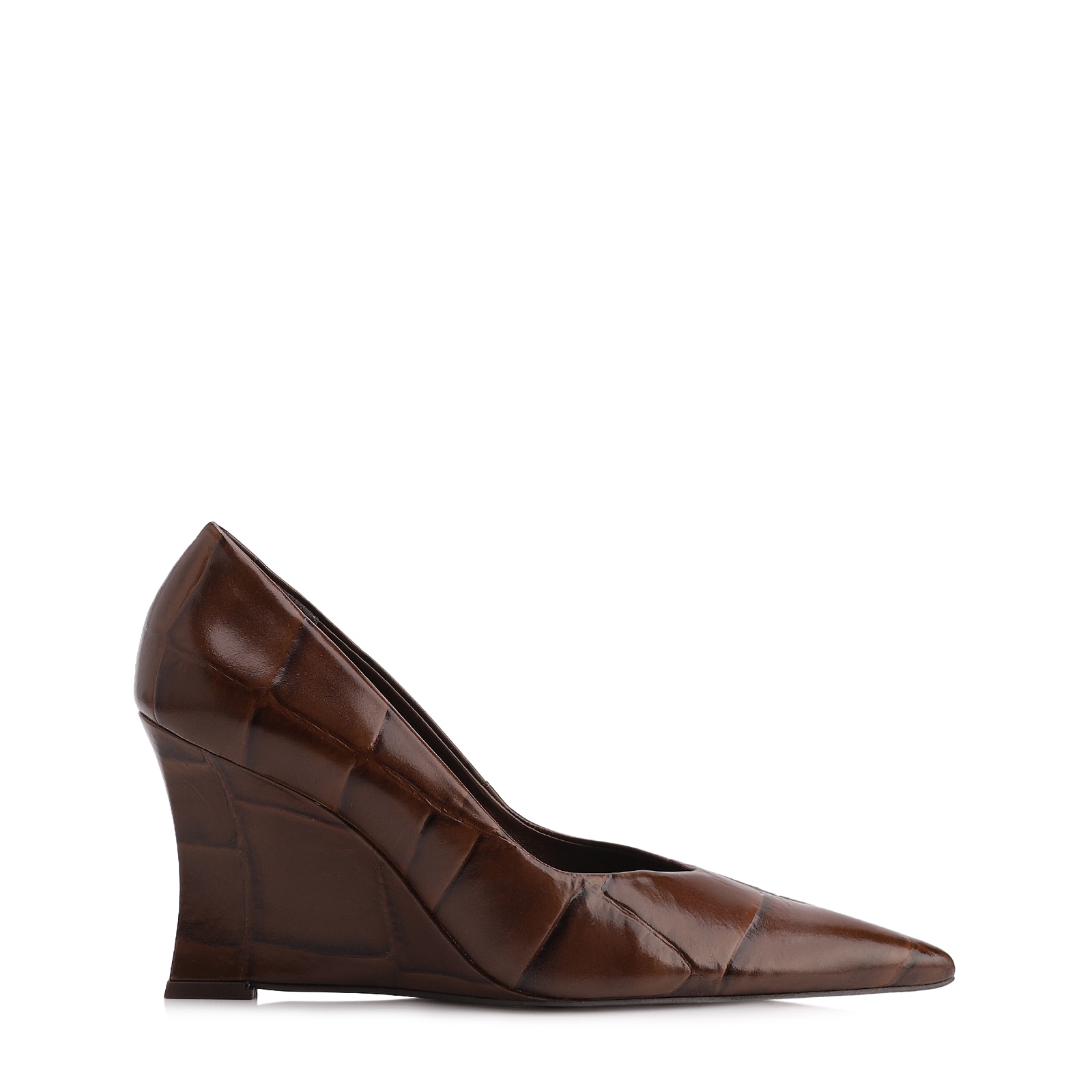 Scarpin Anabela Couro Maxi Croco Marrom