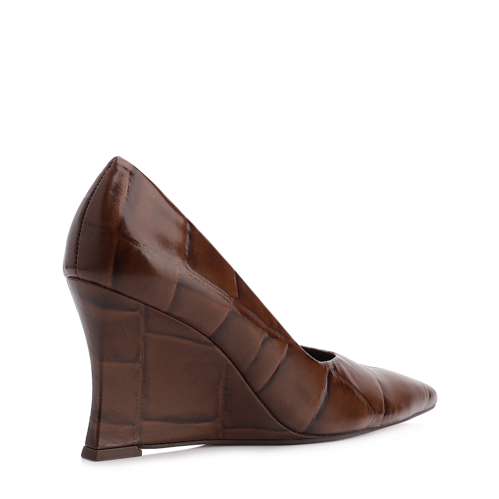  Scarpin Anabela Couro Maxi Croco Marrom