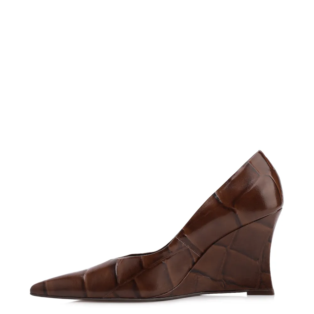  Scarpin Anabela Couro Maxi Croco Marrom - imagem 5