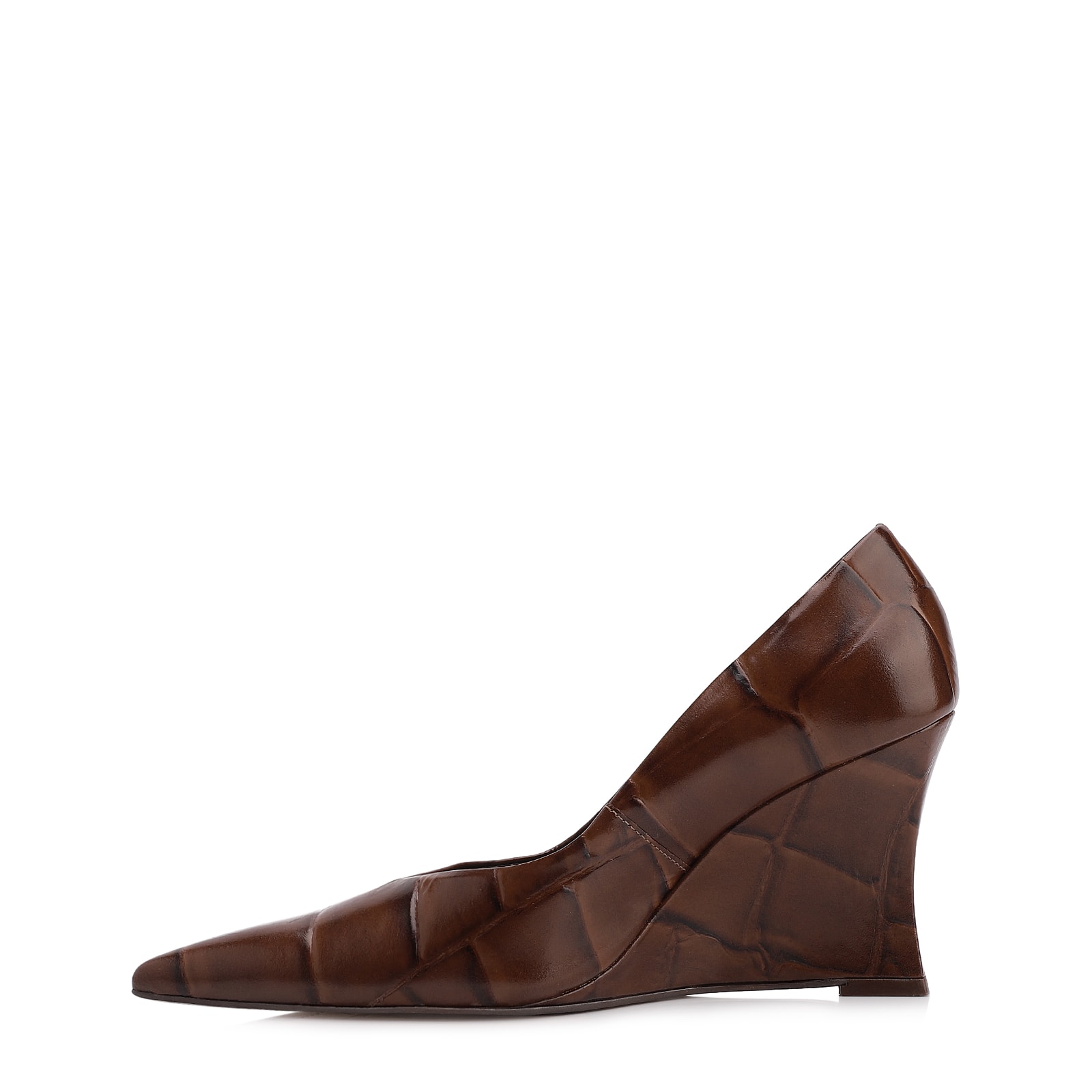 Scarpin Anabela Couro Maxi Croco Marrom