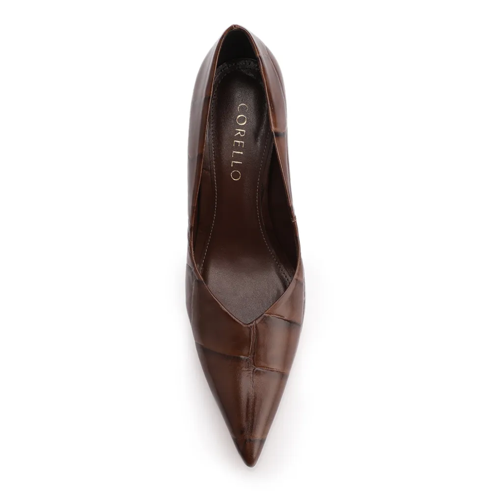  Scarpin Anabela Couro Maxi Croco Marrom - imagem 6