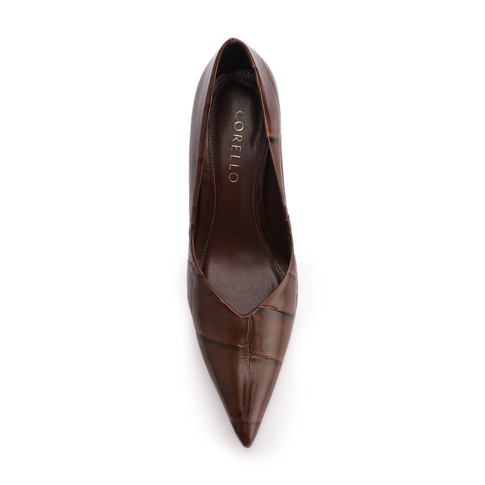  Scarpin Anabela Couro Maxi Croco Marrom