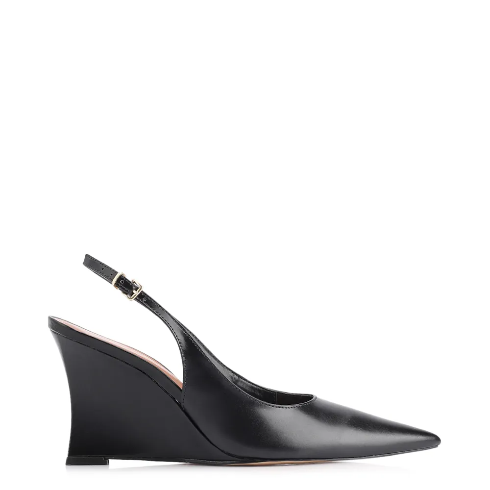 Scarpin Anabela Couro Preto - imagem 3