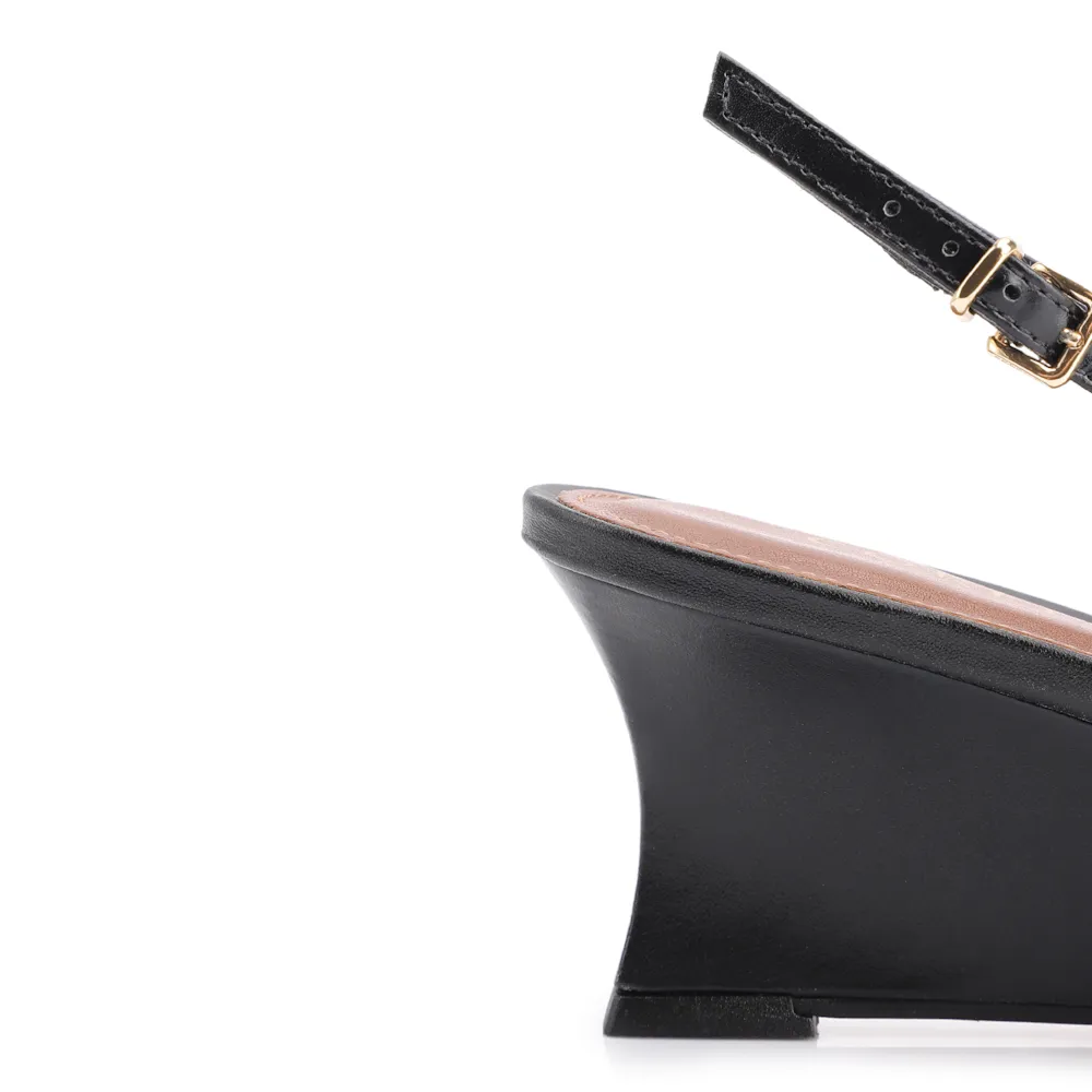 Scarpin Anabela Couro Preto - imagem 8