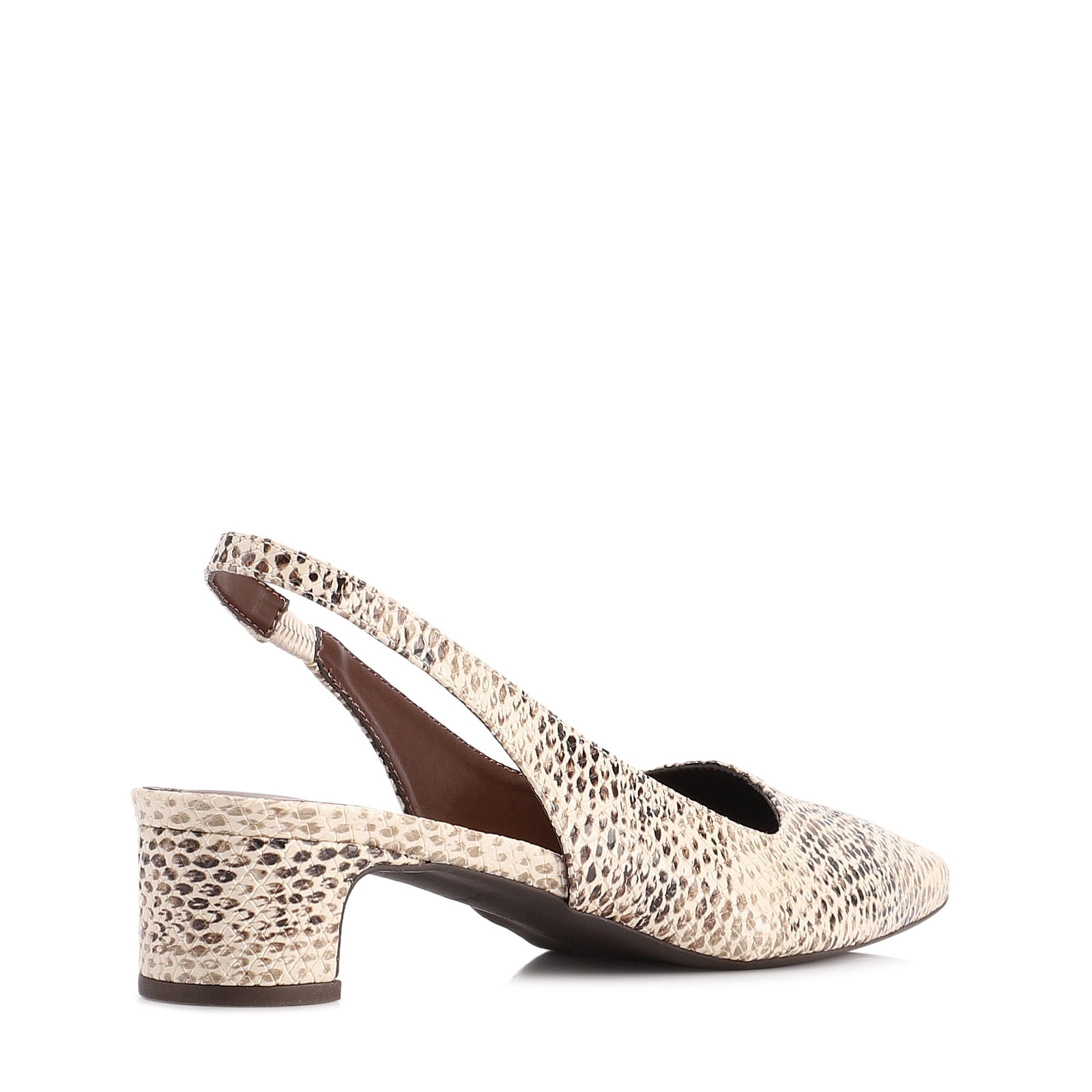 Scarpin Animal Print Salto Bloco Fino Baixo Alt Python Slingback