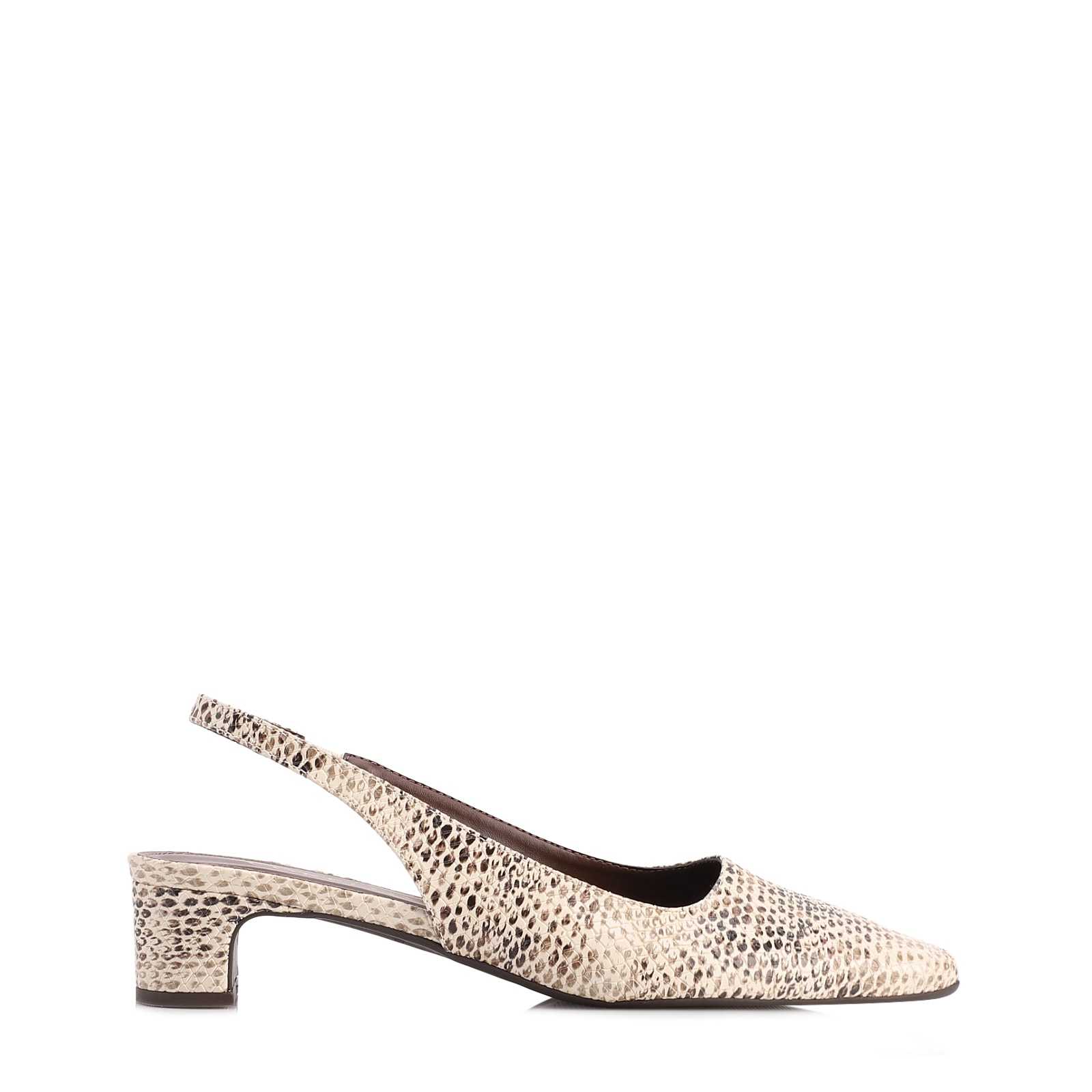 Scarpin Animal Print Salto Bloco Fino Baixo Alt Python Slingback