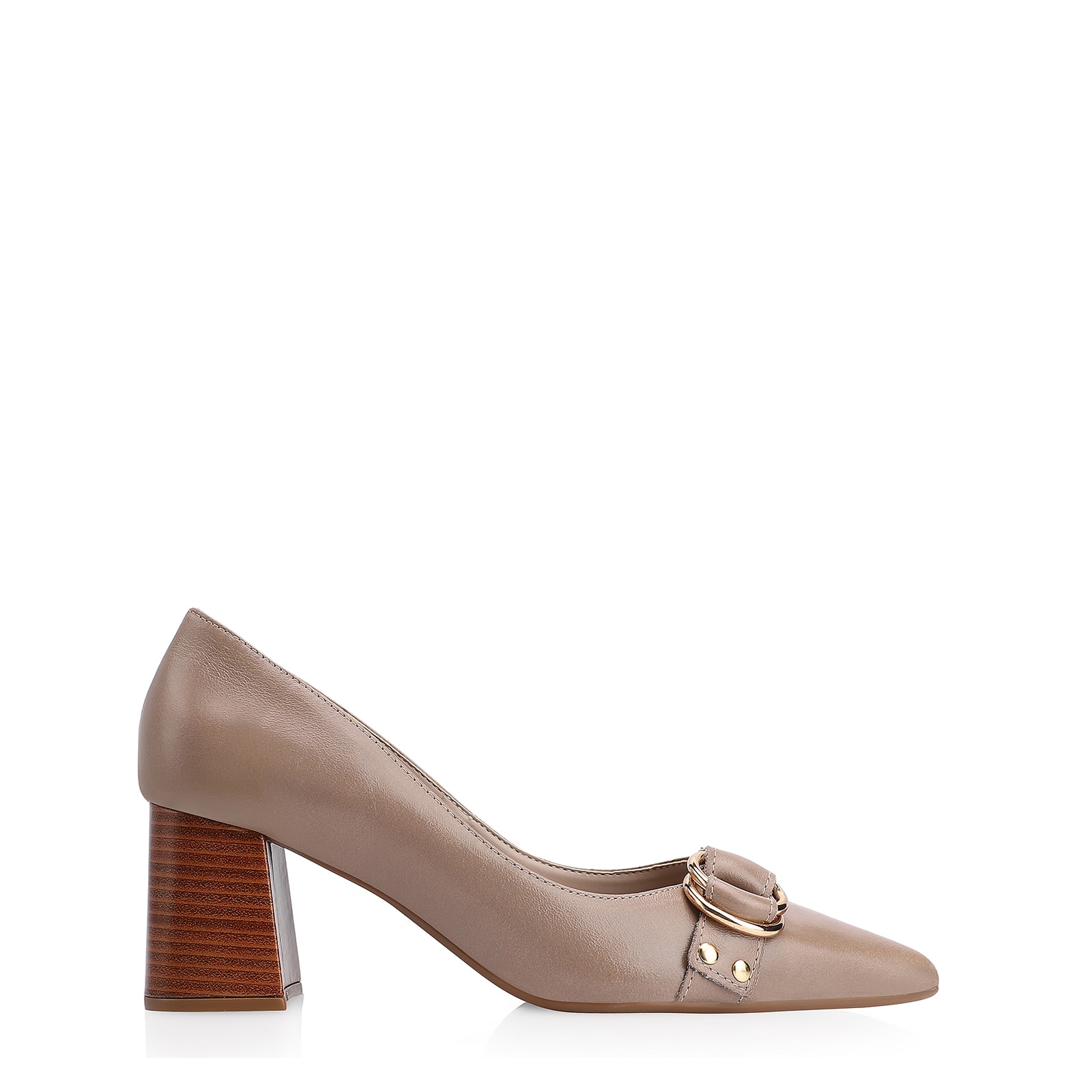 Scarpin Argola Couro Bege Rebites