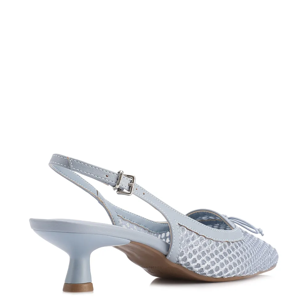 Scarpin Azul Salto Baixo Slingback Tela Alt Laço - imagem 3