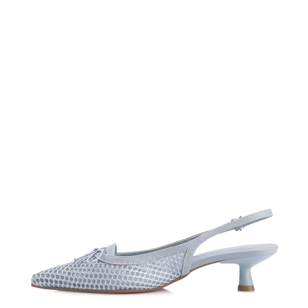 Scarpin Azul Salto Baixo Slingback Tela Alt Laço - imagem 4