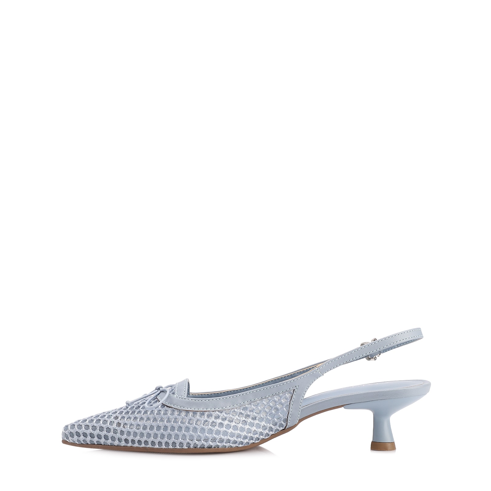 Scarpin Azul Salto Baixo Slingback Tela Alt Laço