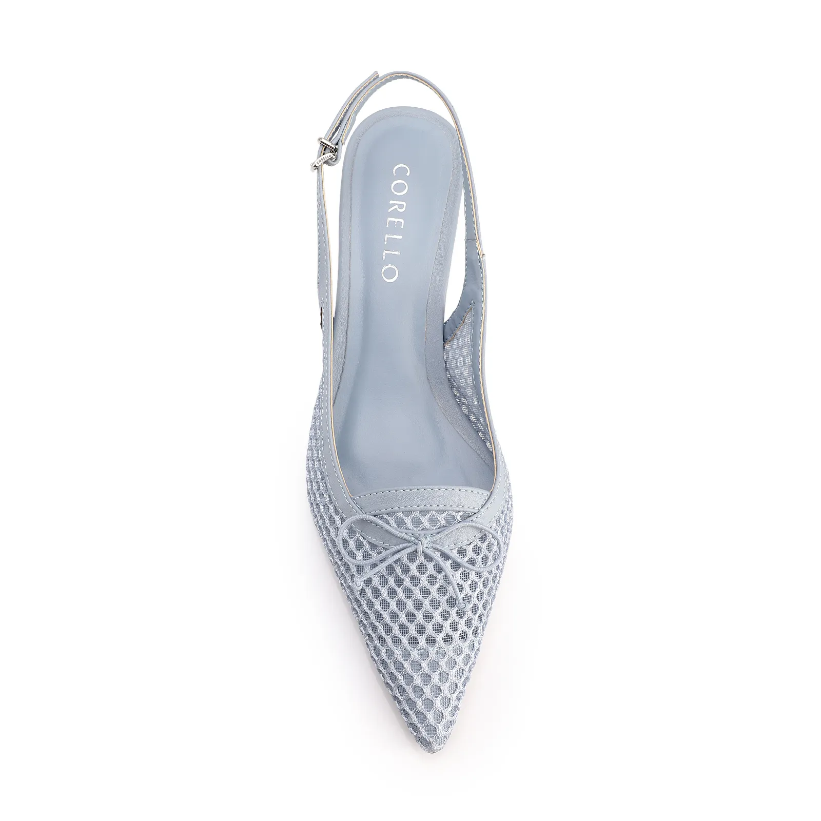 Scarpin Azul Salto Baixo Slingback Tela Alt Laço