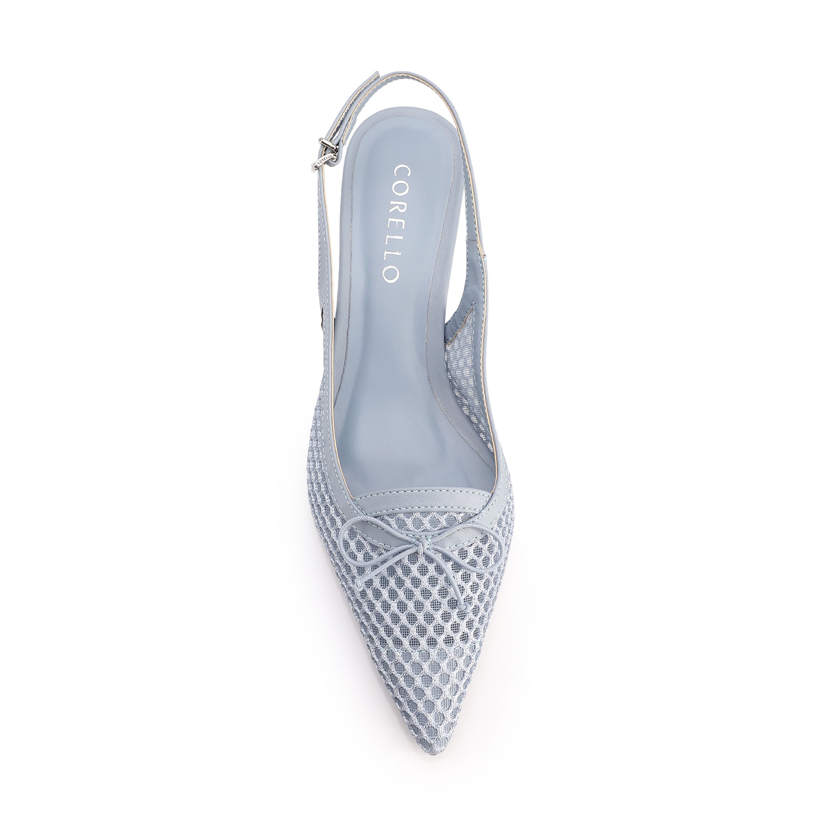 Scarpin Azul Salto Baixo Slingback Tela Alt Laço