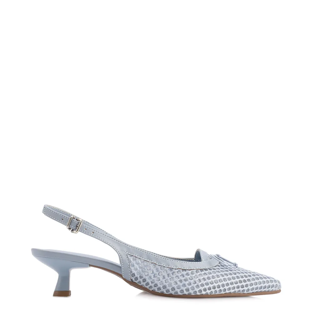 Scarpin Azul Salto Baixo Slingback Tela Alt Laço - imagem 2