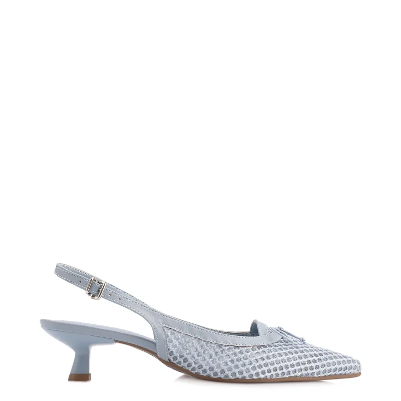 Scarpin Azul Salto Baixo Slingback Tela Alt Laço - foto 2
