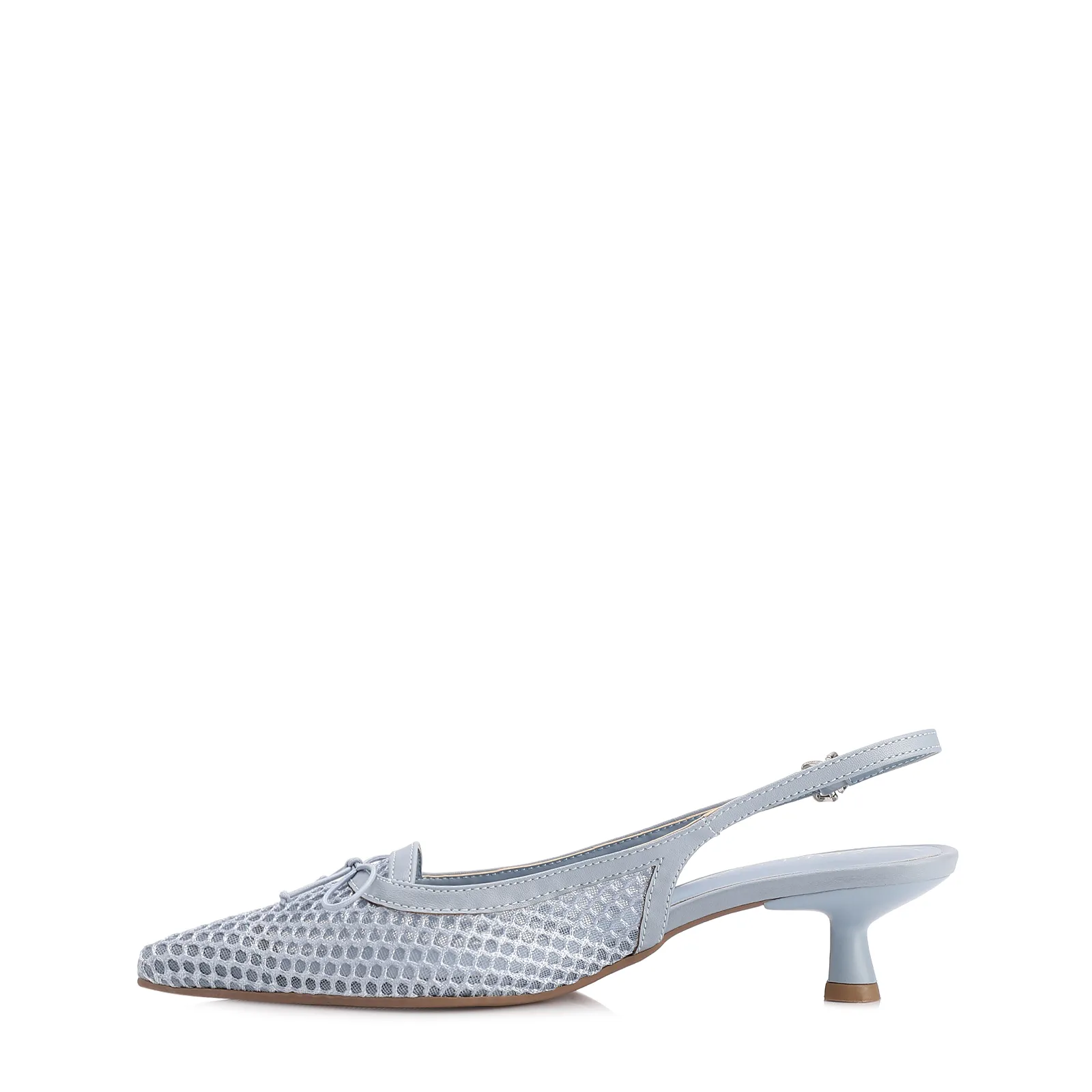 Scarpin Azul Salto Baixo Slingback Tela Alt Laço