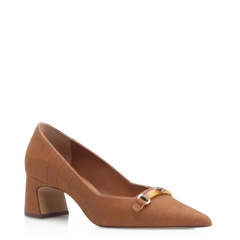Scarpin Bambu Couro Nobuck Croco Marrom