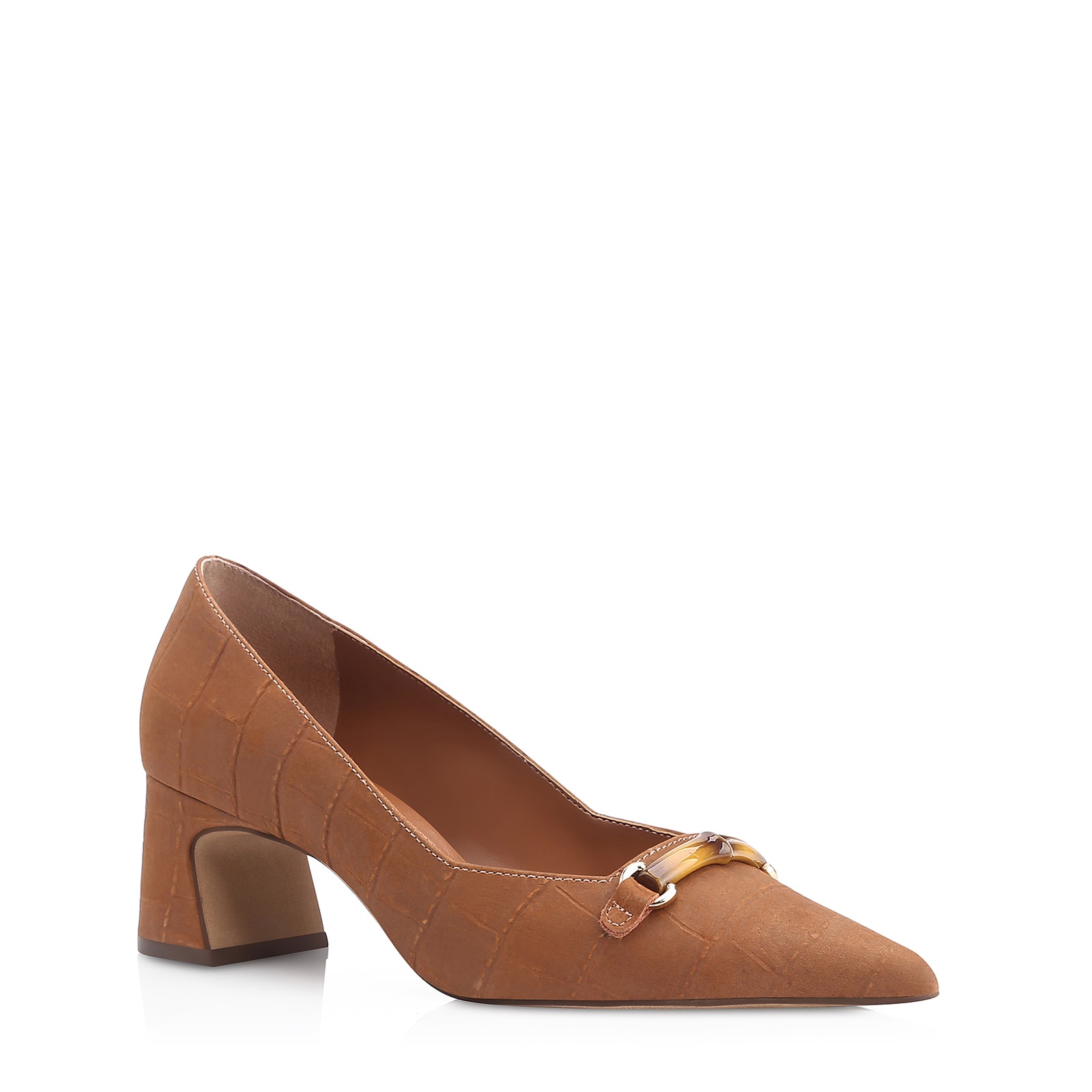 Scarpin Bambu Couro Nobuck Croco Marrom