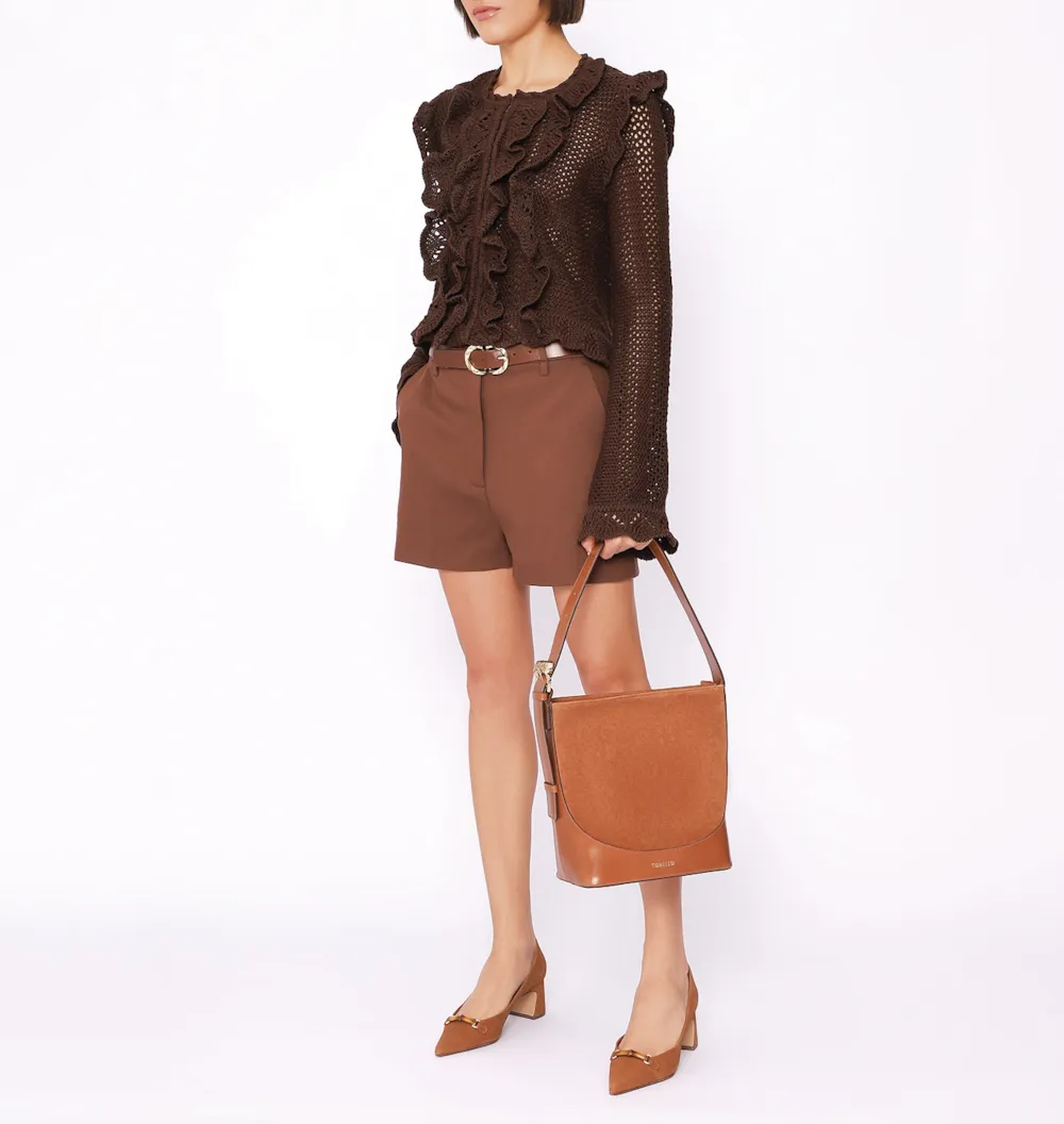Scarpin Bambu Couro Nobuck Croco Marrom - imagem 9