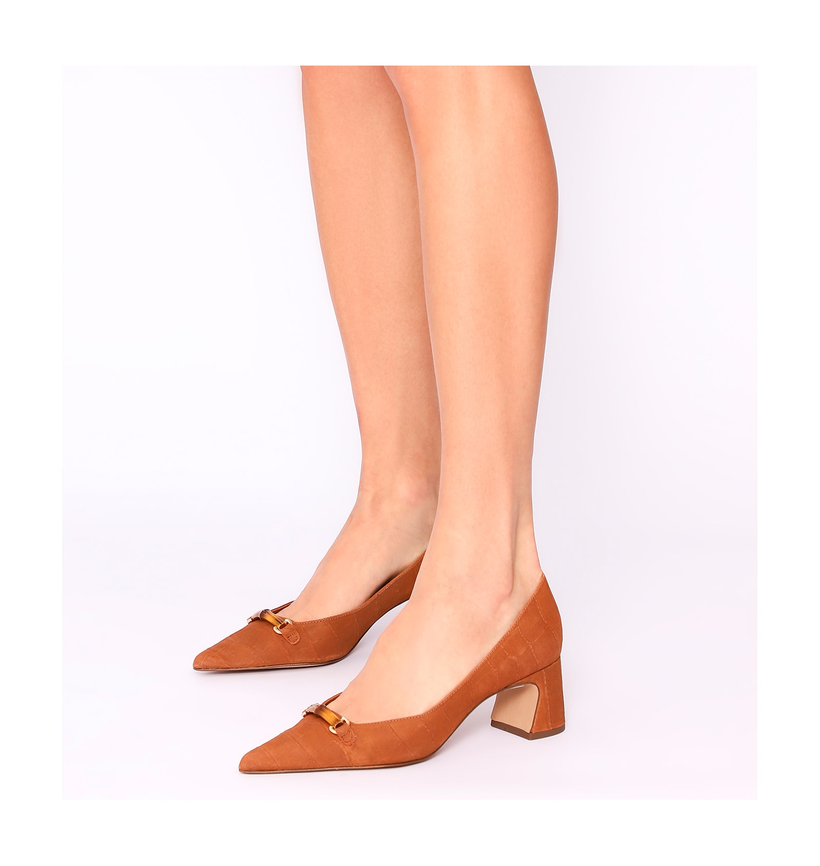 Scarpin Bambu Couro Nobuck Croco Marrom