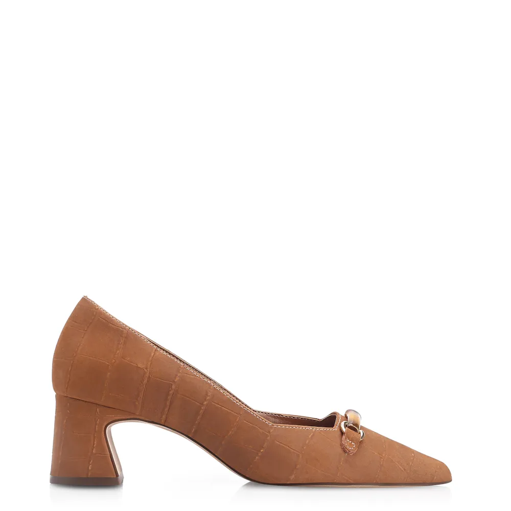 Scarpin Bambu Couro Nobuck Croco Marrom - imagem 3