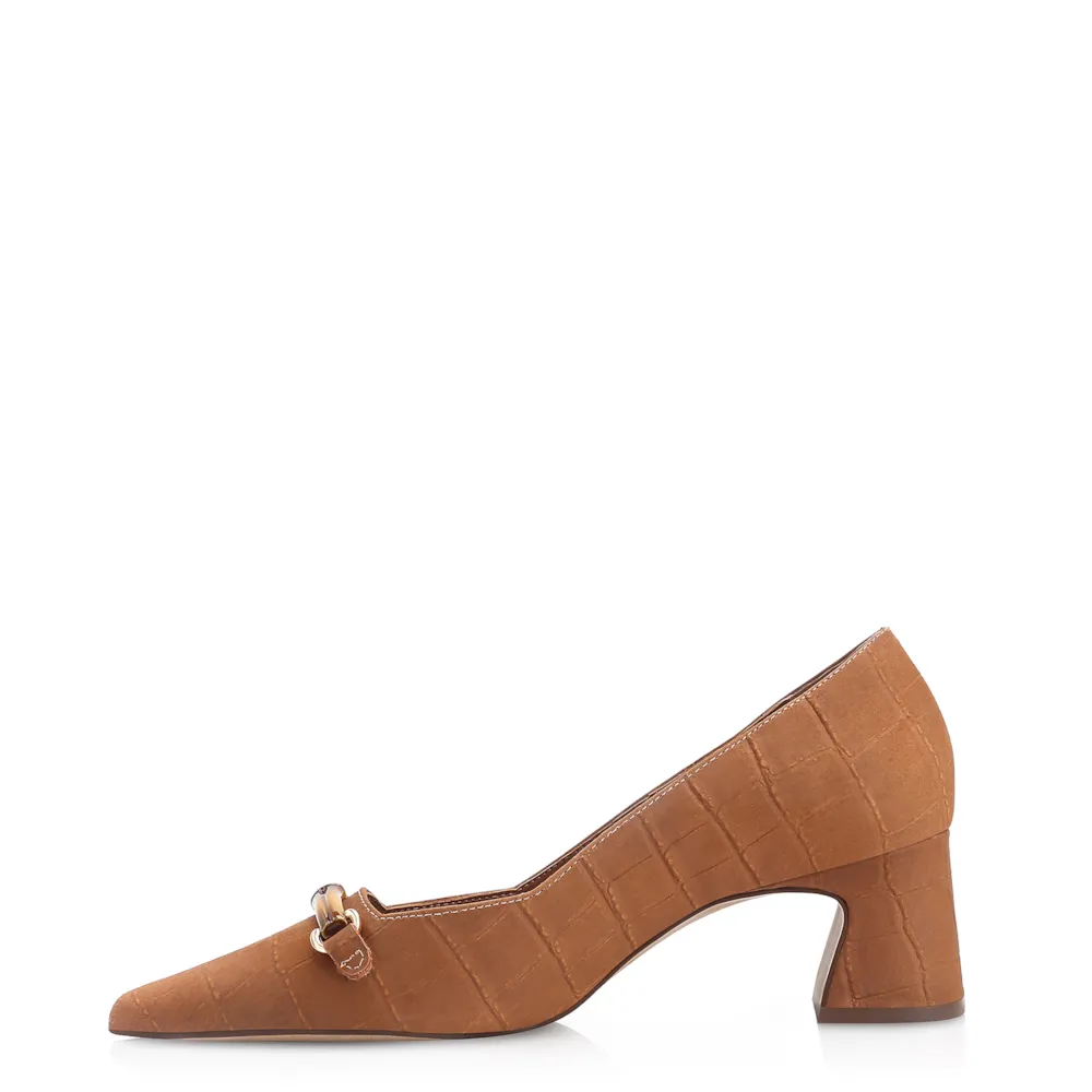 Scarpin Bambu Couro Nobuck Croco Marrom - imagem 5