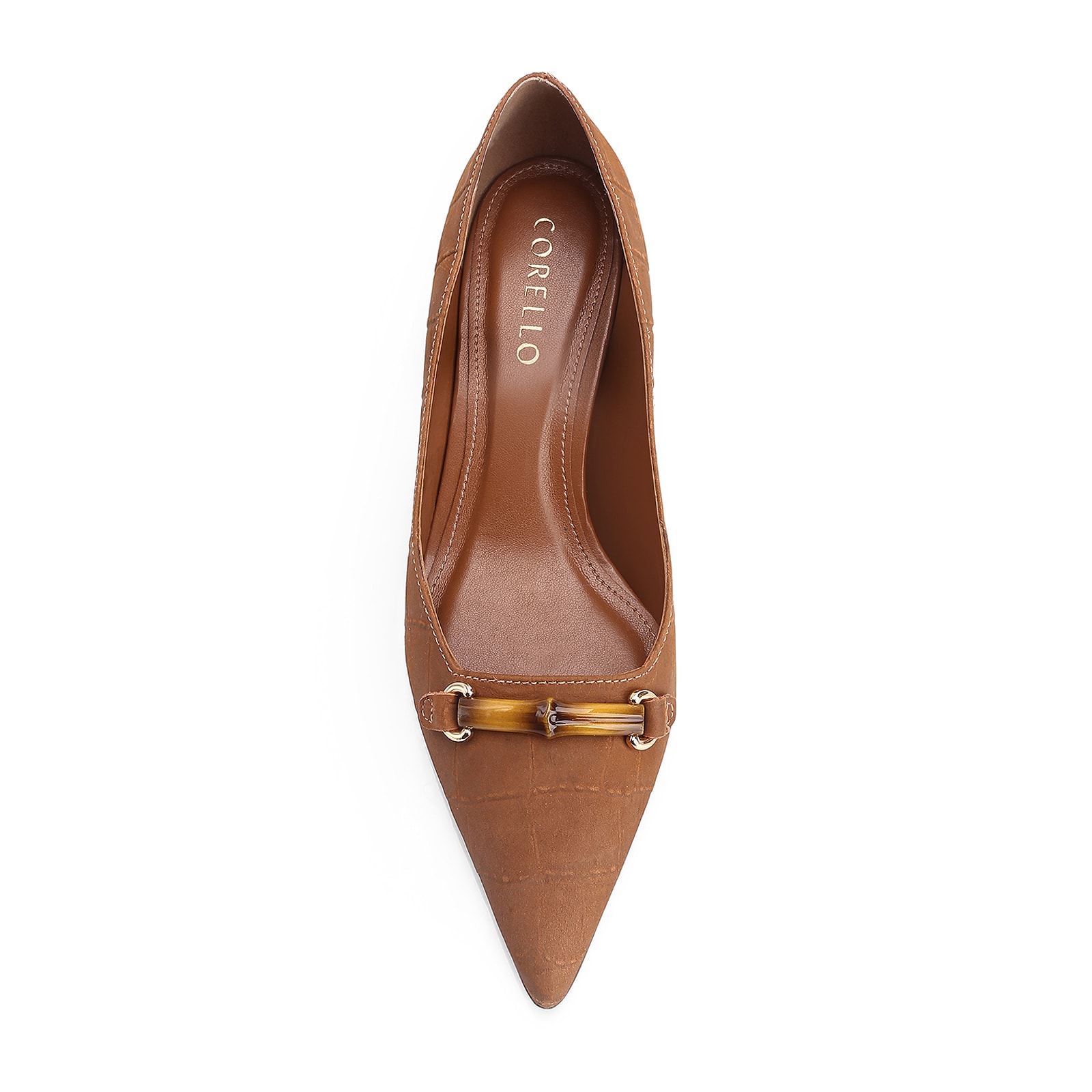 Scarpin Bambu Couro Nobuck Croco Marrom