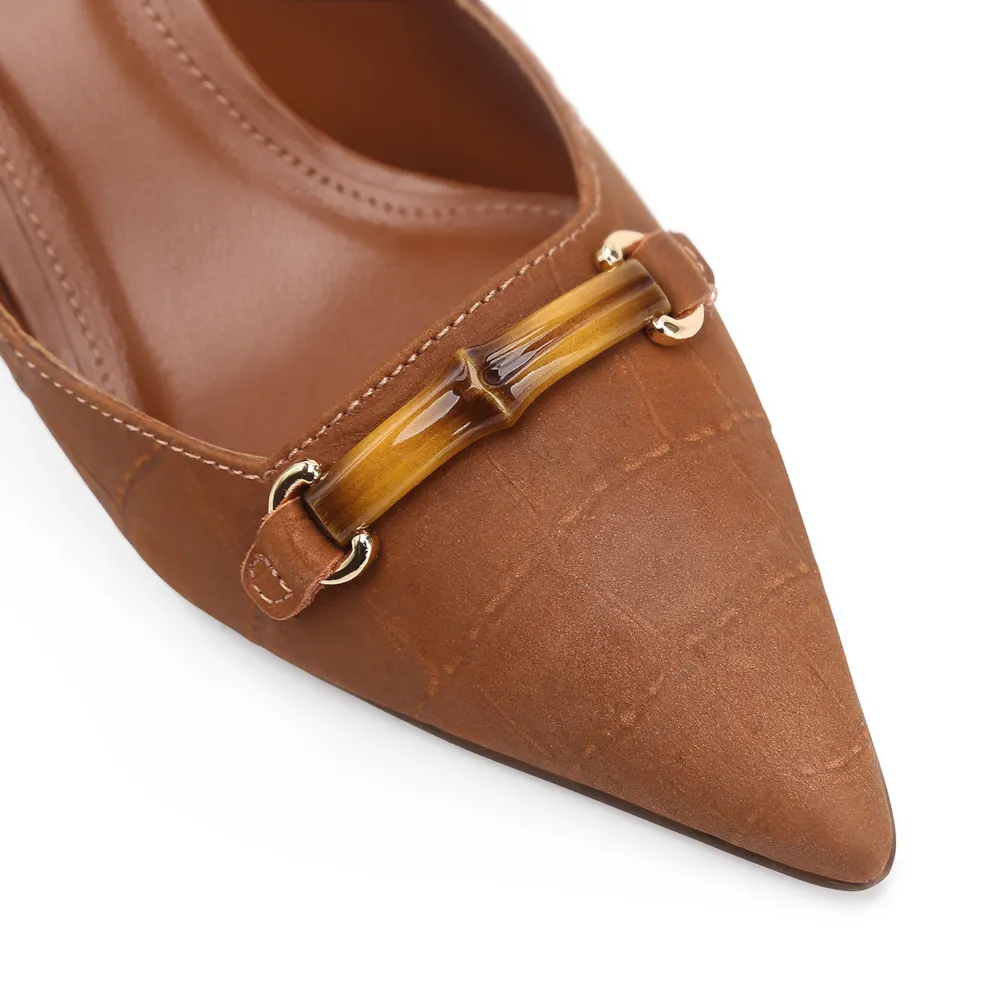 Scarpin Bambu Couro Nobuck Croco Marrom - imagem 7