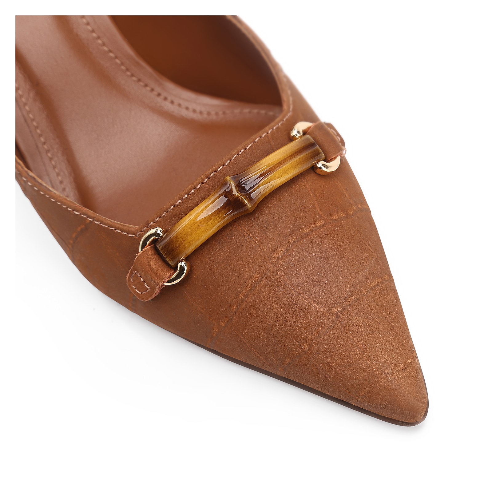 Scarpin Bambu Couro Nobuck Croco Marrom