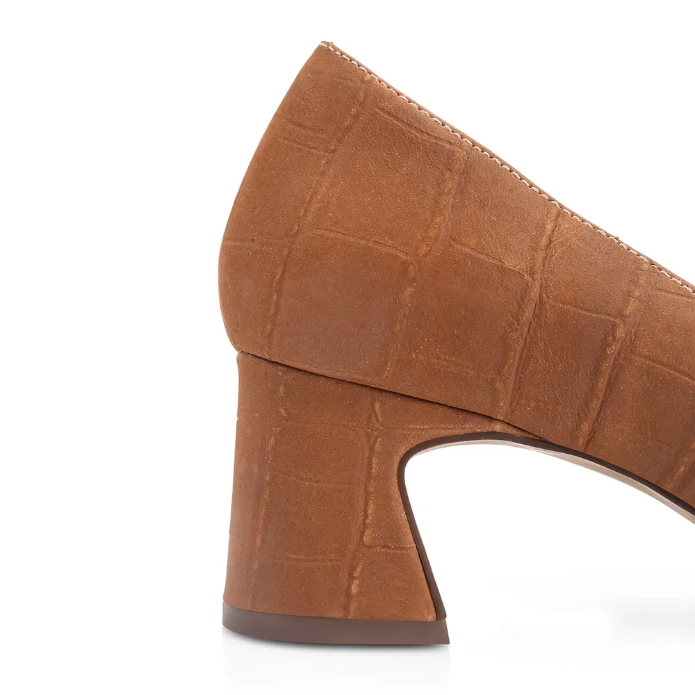Scarpin Bambu Couro Nobuck Croco Marrom - imagem 8