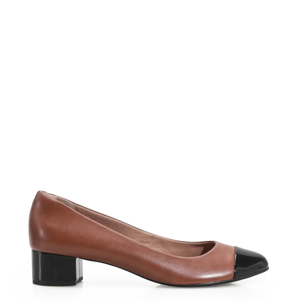 Scarpin Basic Alt Caramelo/Verniz Preto - imagem 2