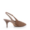 Scarpin Bege Salto Baixo Fino Couro Nobuck Slingback - imagem 3