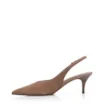 Scarpin Bege Salto Baixo Fino Couro Nobuck Slingback - imagem 4