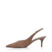 Scarpin Bege Salto Baixo Fino Couro Nobuck Slingback - imagem 4