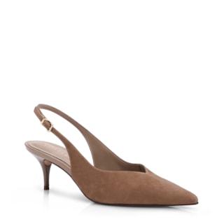 Bege Salto Baixo Fino Couro Nobuck slingback