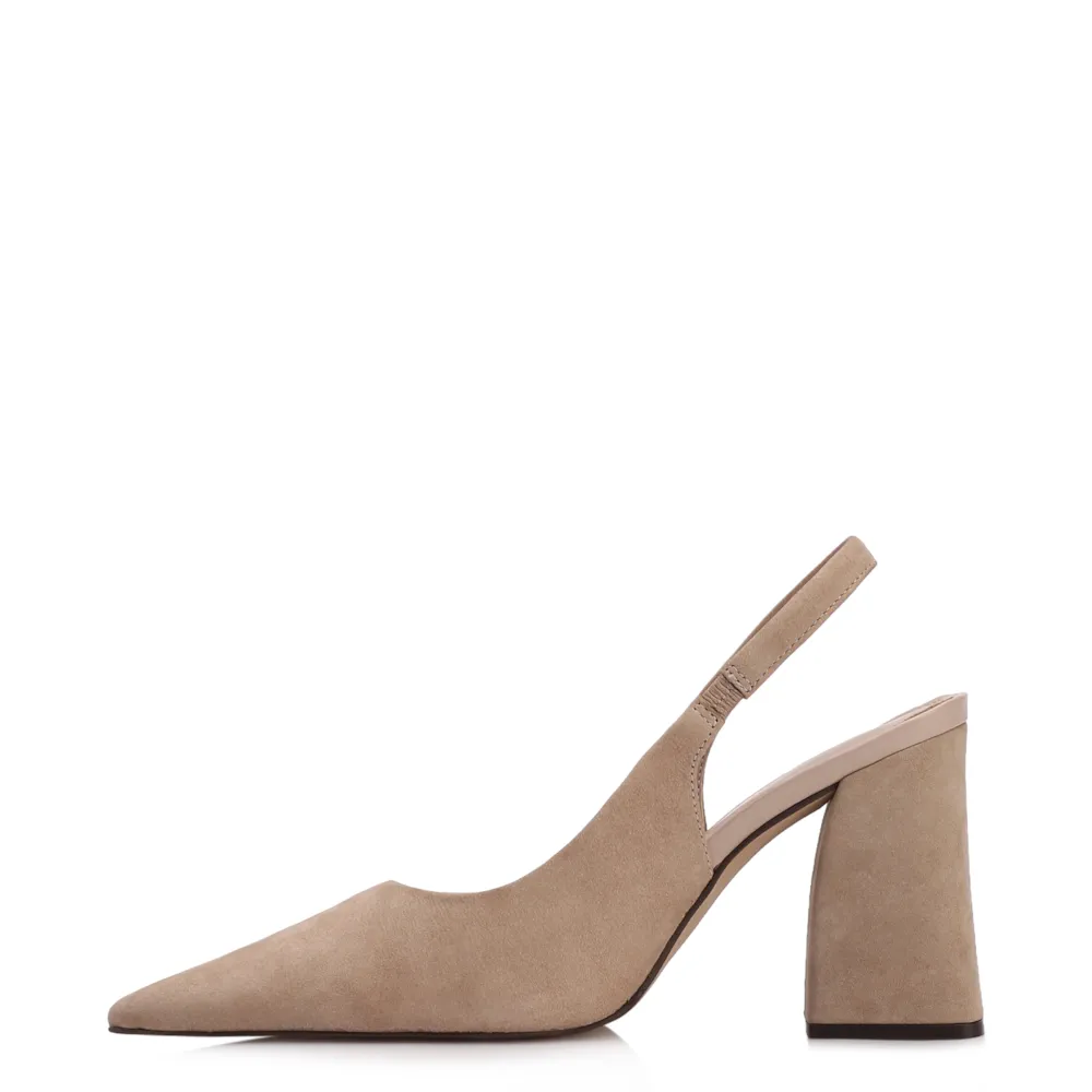 Scarpin Bege Salto Bloco Alto Couro Nobuck Slingback - imagem 4