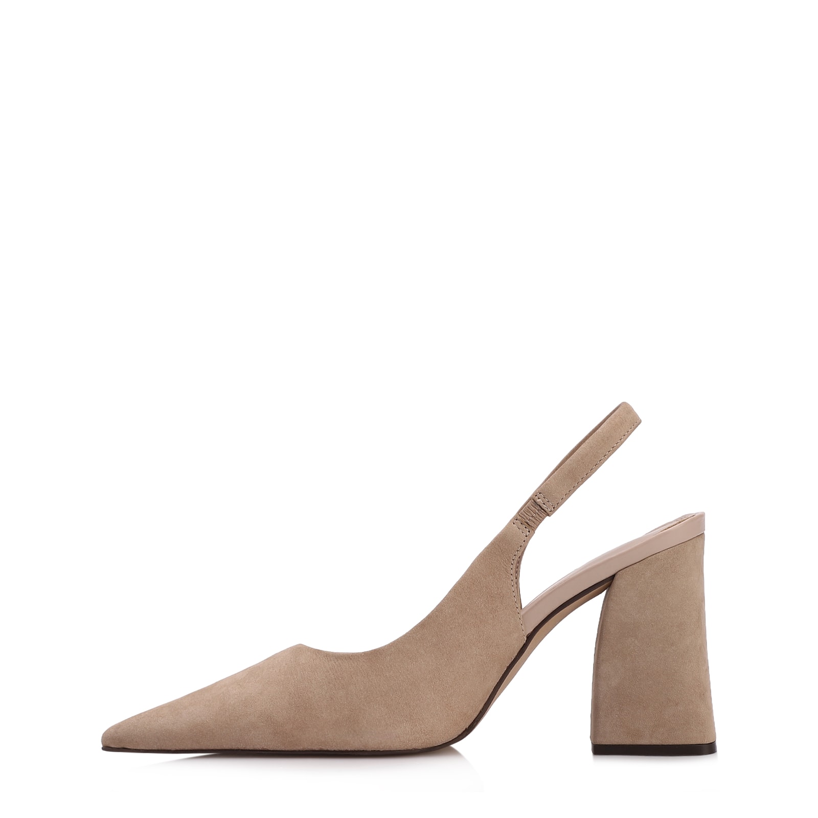 Scarpin Bege Salto Bloco Alto Couro Nobuck Slingback