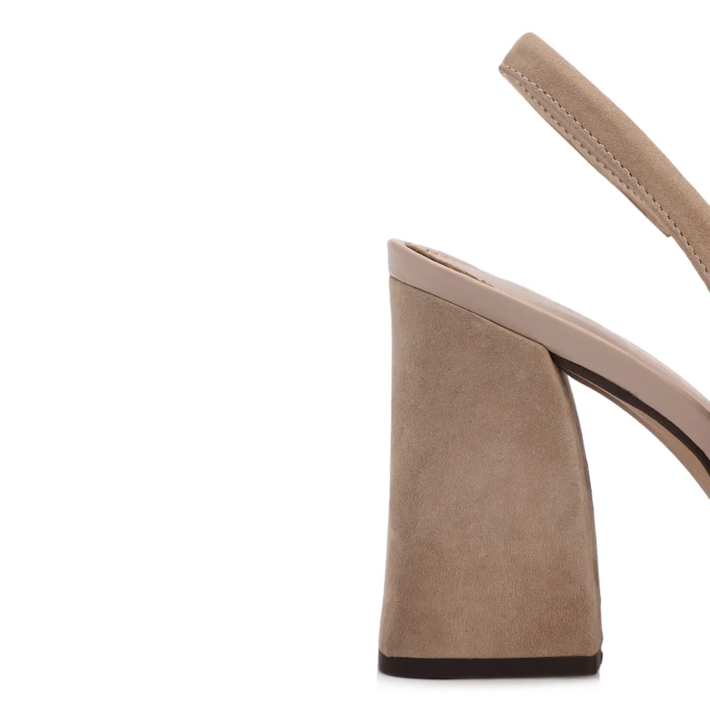 Scarpin Bege Salto Bloco Alto Couro Nobuck Slingback - imagem 6