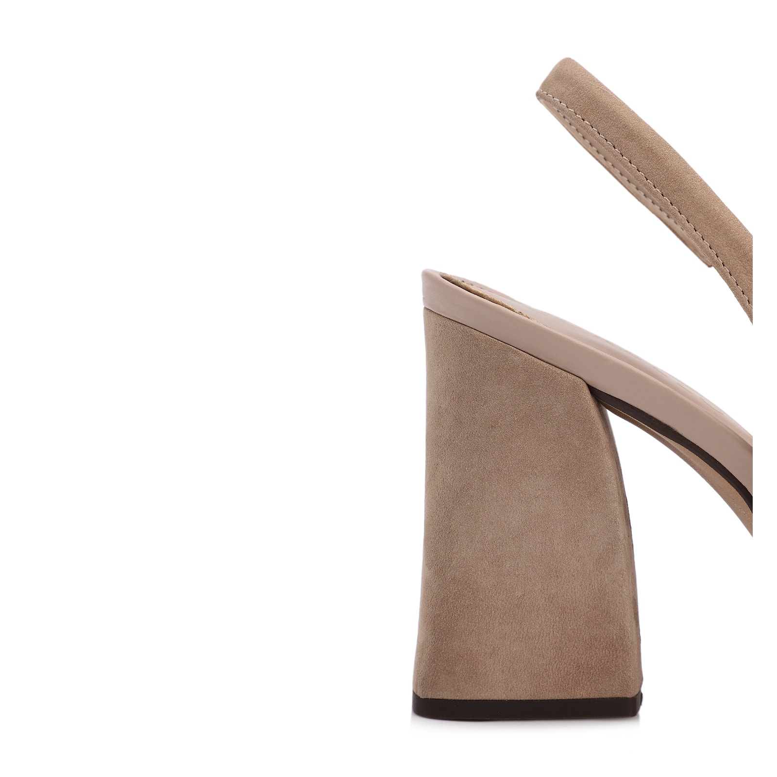 Scarpin Bege Salto Bloco Alto Couro Nobuck Slingback
