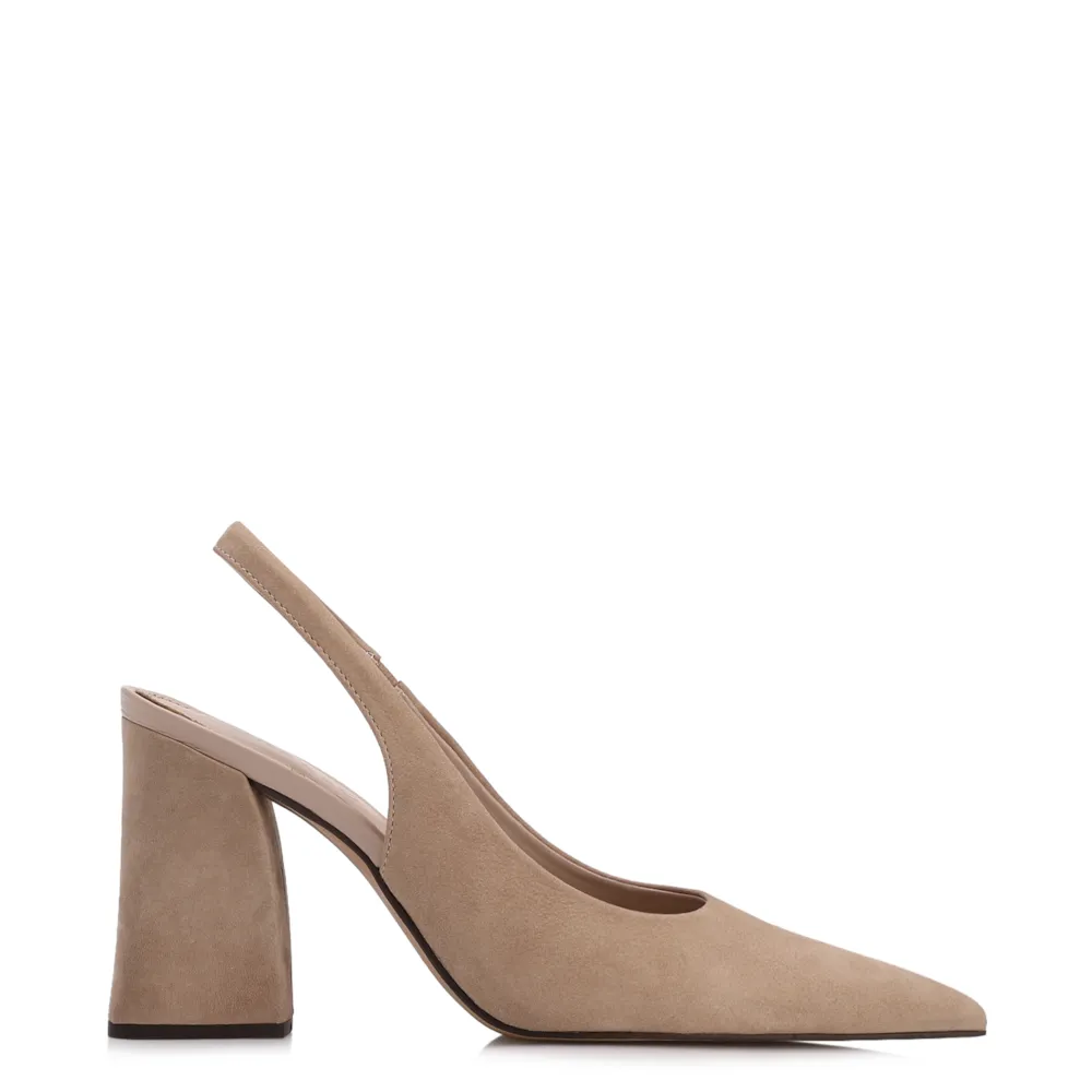 Scarpin Bege Salto Bloco Alto Couro Nobuck Slingback - imagem 2