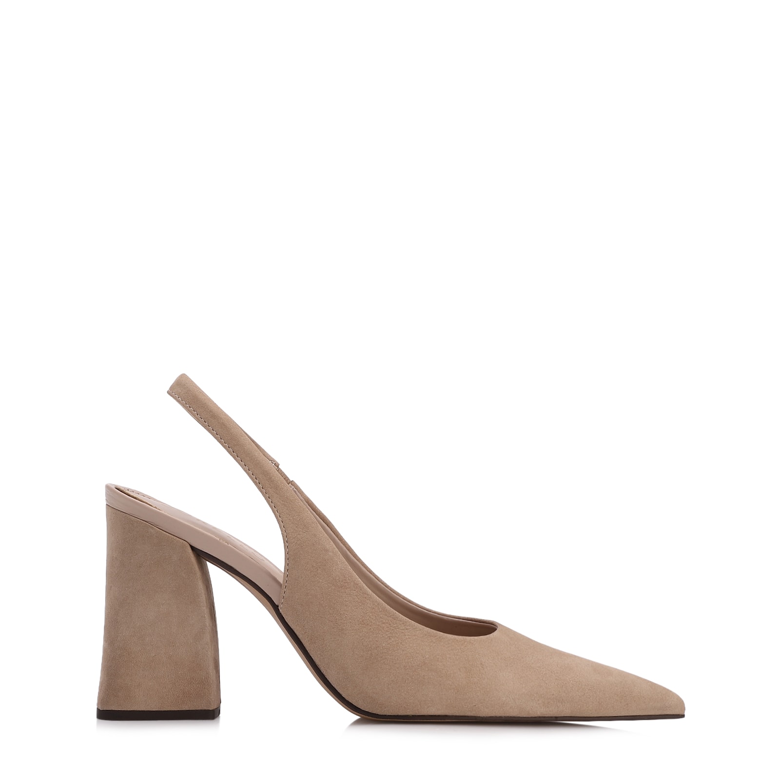 Scarpin Bege Salto Bloco Alto Couro Nobuck Slingback